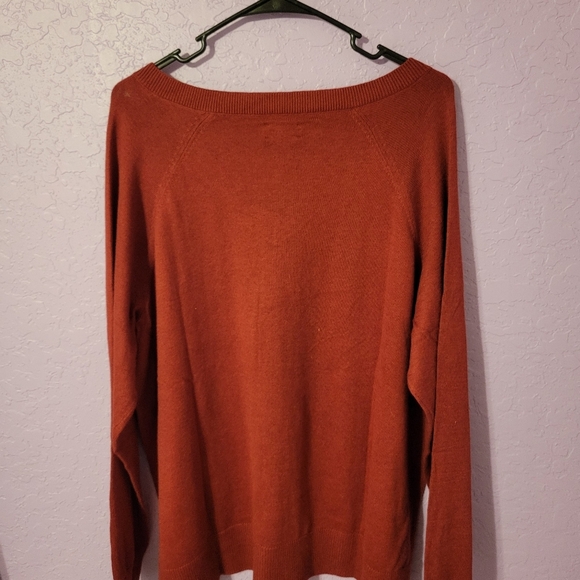 Lucky Brand Women's V-Neck Sweater, Long Sleeves, Side Slits, Cotton Blend, Red - Picture 5 of 9